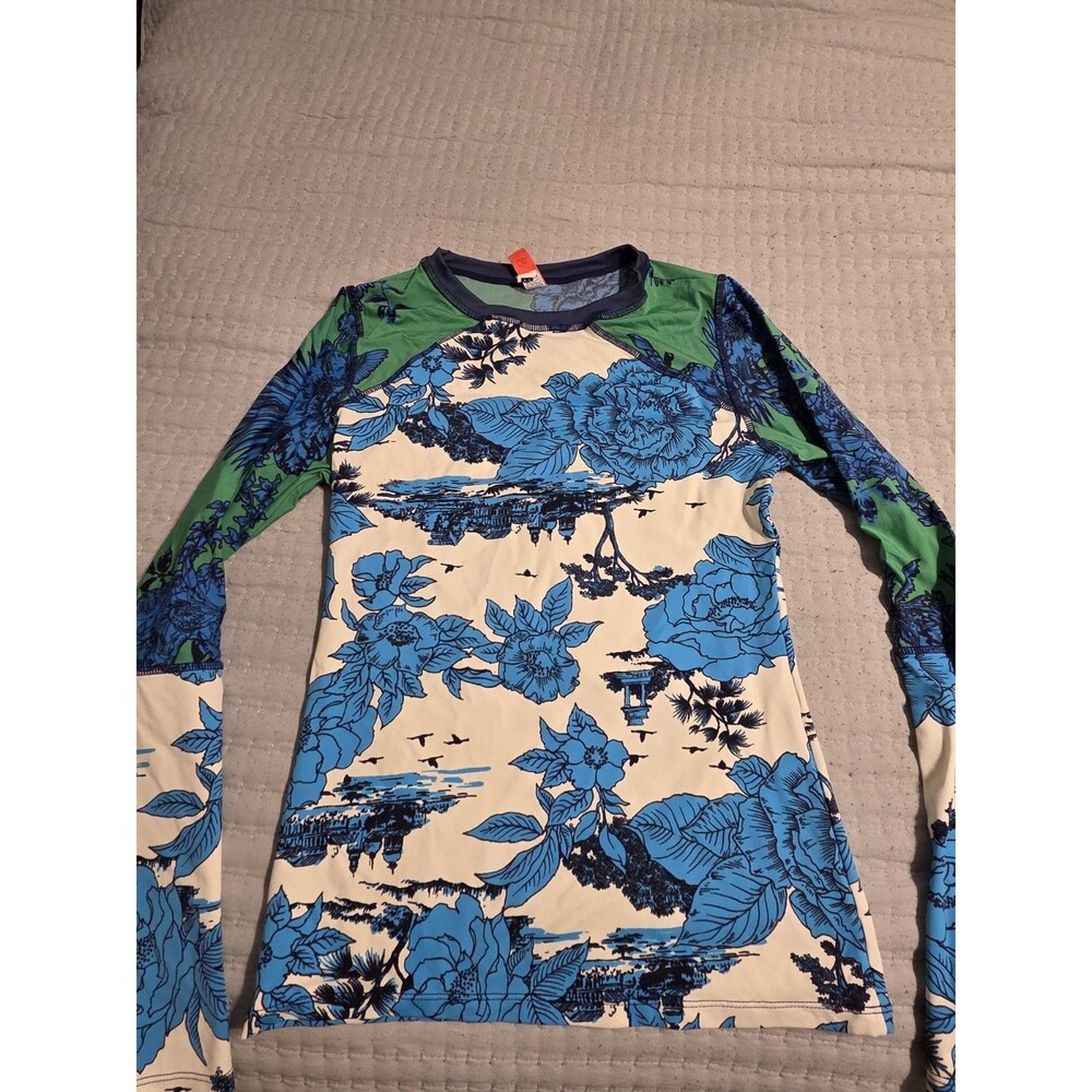 Masjid Floral Green Blue Long Sleeve Rash guard Medium